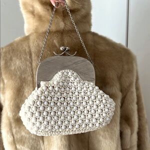 Vintage White Beaded Clutch